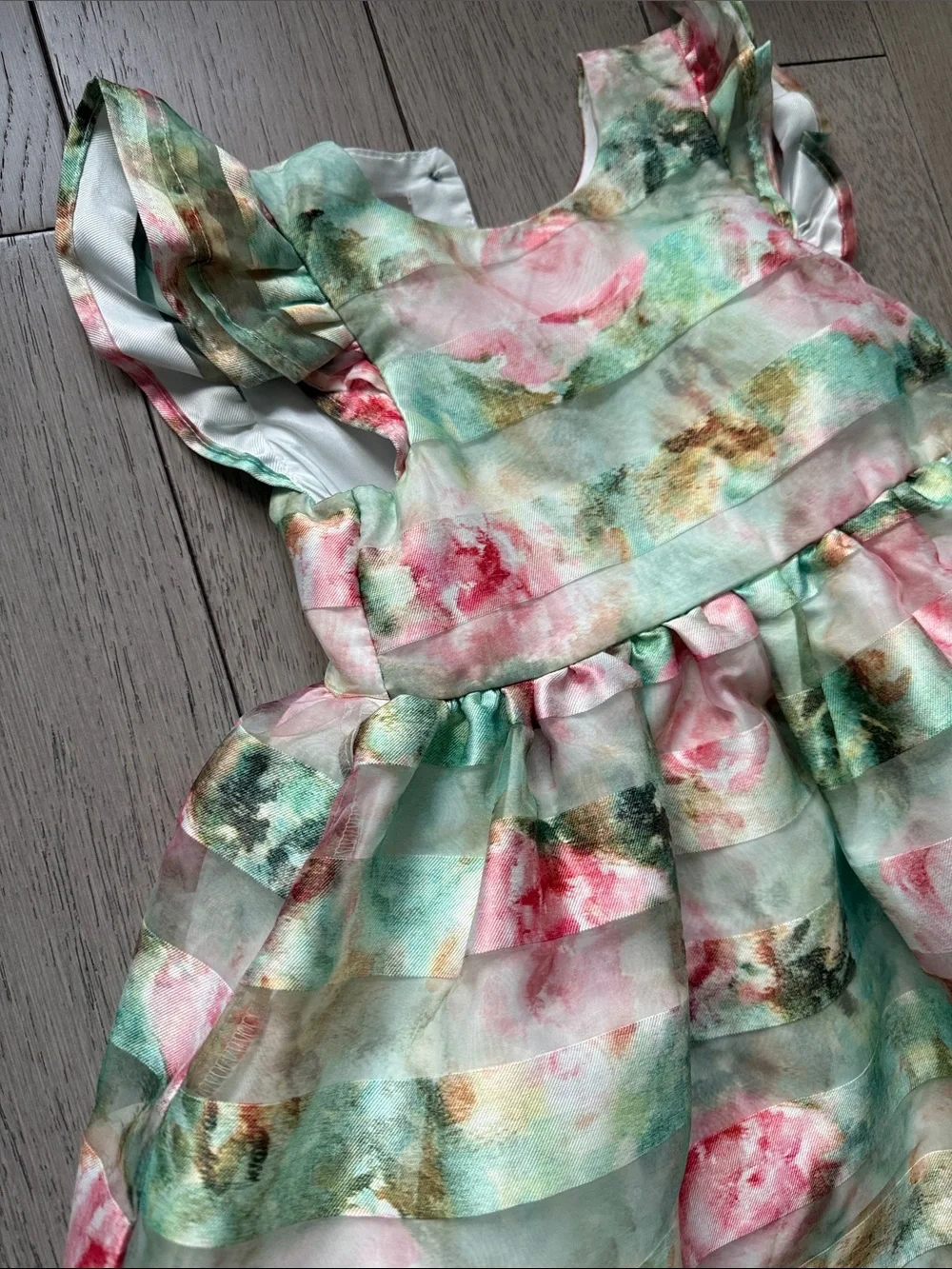 Pippa & Julie floral Stripe Party Dress for Girls in Mint & Pink